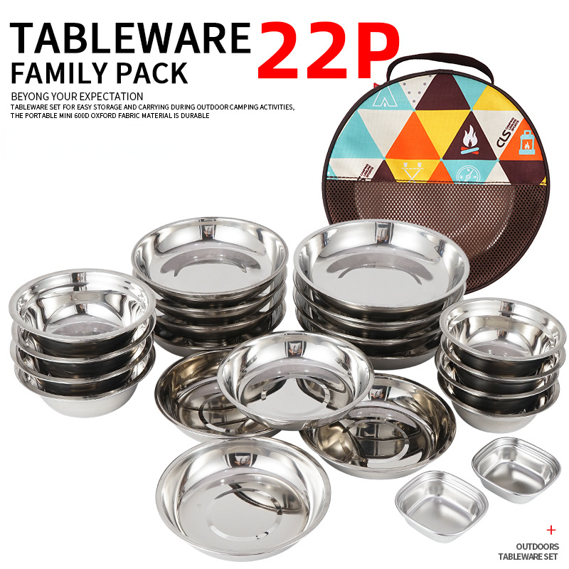 Camping Cooking Dining Set - Neues Camping-Kochgeschirr-Set, tragbarer Essteller, 22-teiliges Outdoor-Camping-Geschirr-Set,