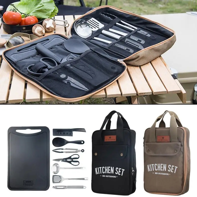 Quality Camping Cooking Set - 8-teiliges Camping-Küchen-Kochgeschirr-Set Tragbares Outdoor-Reise-Utensilien-Set Edelstahl Koch-