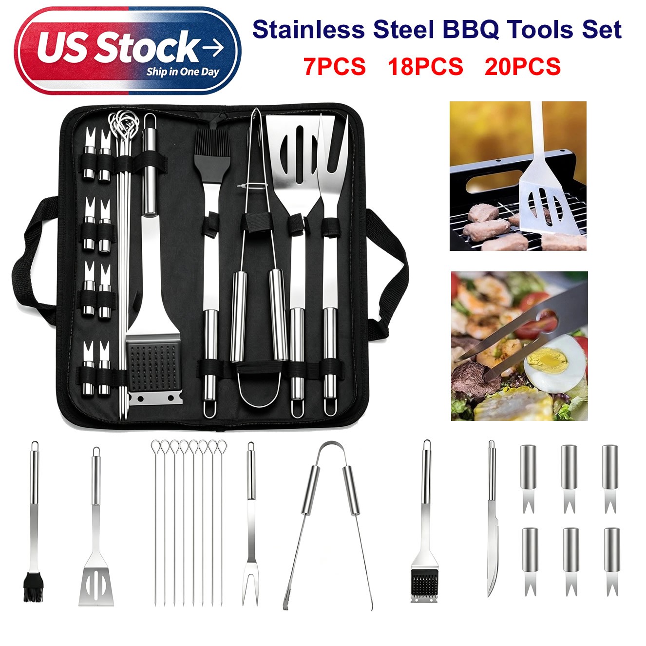 Quality Camping Cooking Set - 20-teiliges Grillbesteck-Set aus Edelstahl, Grillutensilien für
